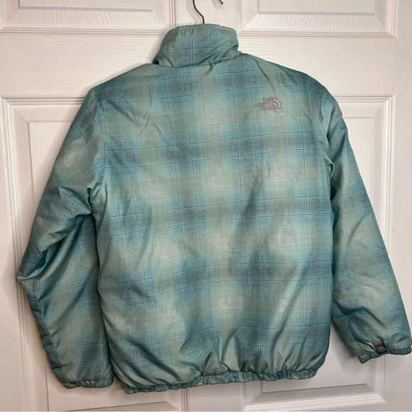 The North Face Girl Puffer Jacket Blue Green Gray Plaid Full Zip Size Medium GUC - Picture 4 of 7
